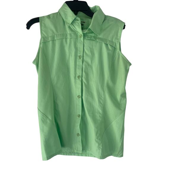 Reel Legends Women's Size Small Neon Green Sleeveless Fishing Button Shirt - Picture 1 of 8